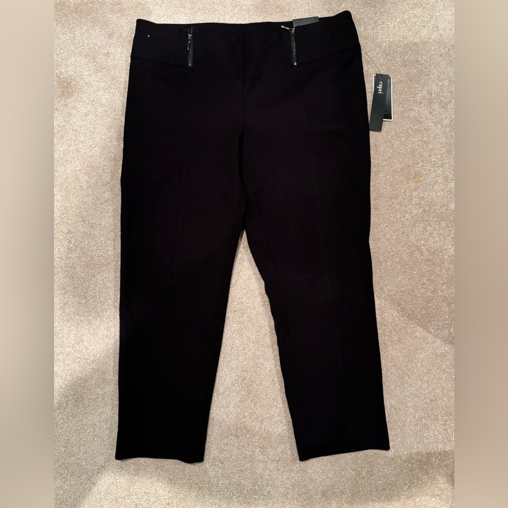 Alfani Elegant Black Capris with 2 front zippers. Elastic waist. NWT